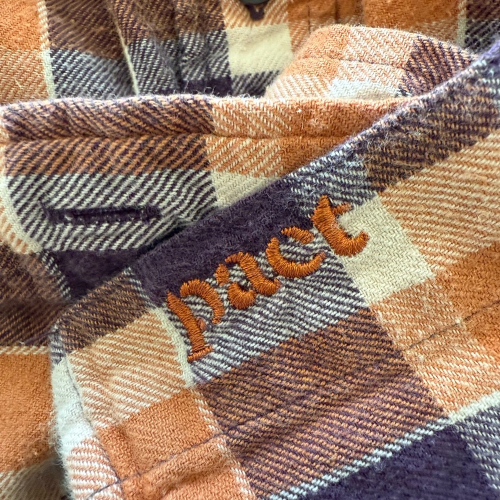 Pact Mila Organic Cotton Flannel Plaid Button Down Shirt Orange Purple Large - Picture 7 of 8